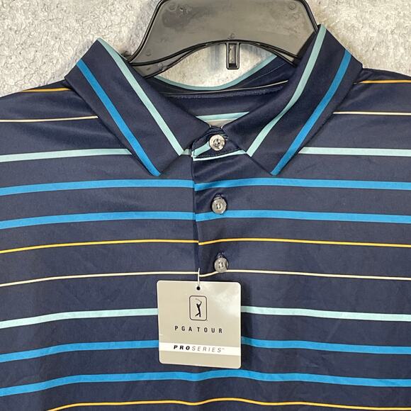 PGA TOUR Men's Fine Line Print Short Sleeve Golf Polo Shirt blue small - Picture 5 of 9